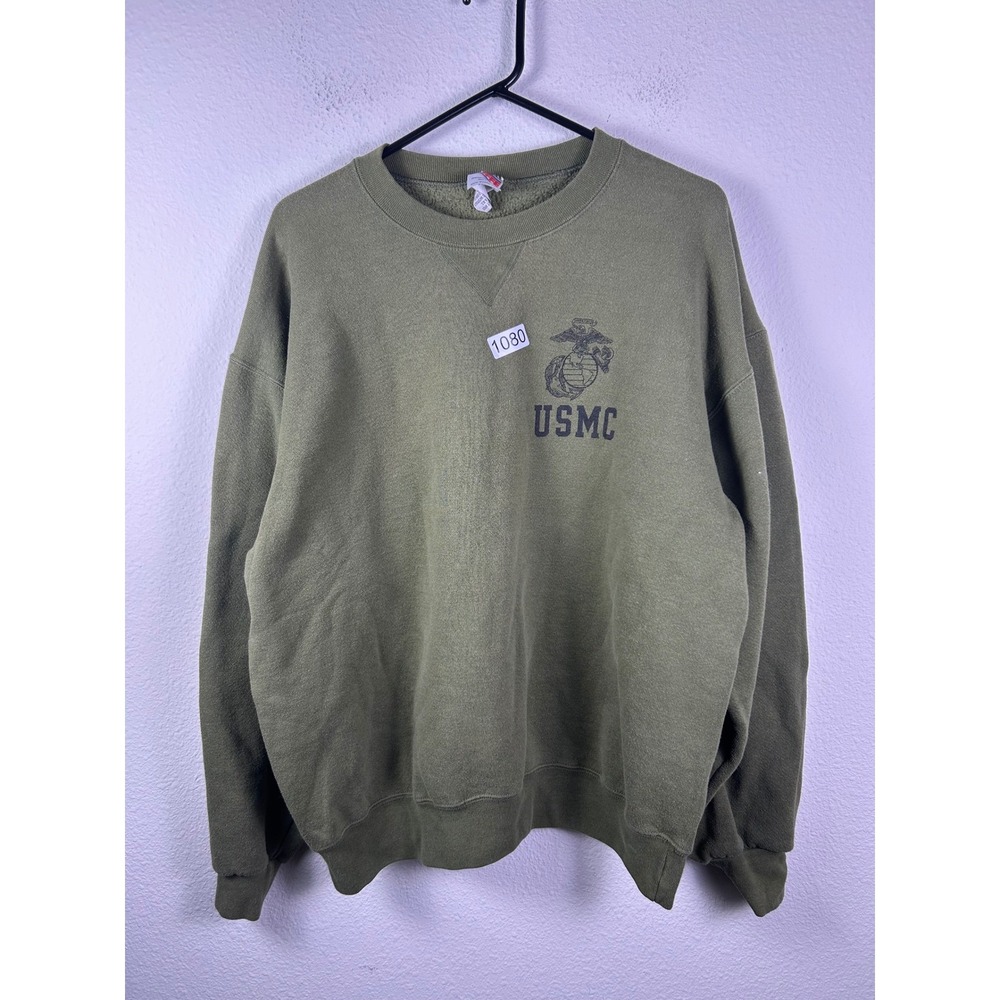 Soffe USMC Sweatshirt Mens Large Olive Green Marine Corps EGA Fleece Pullover